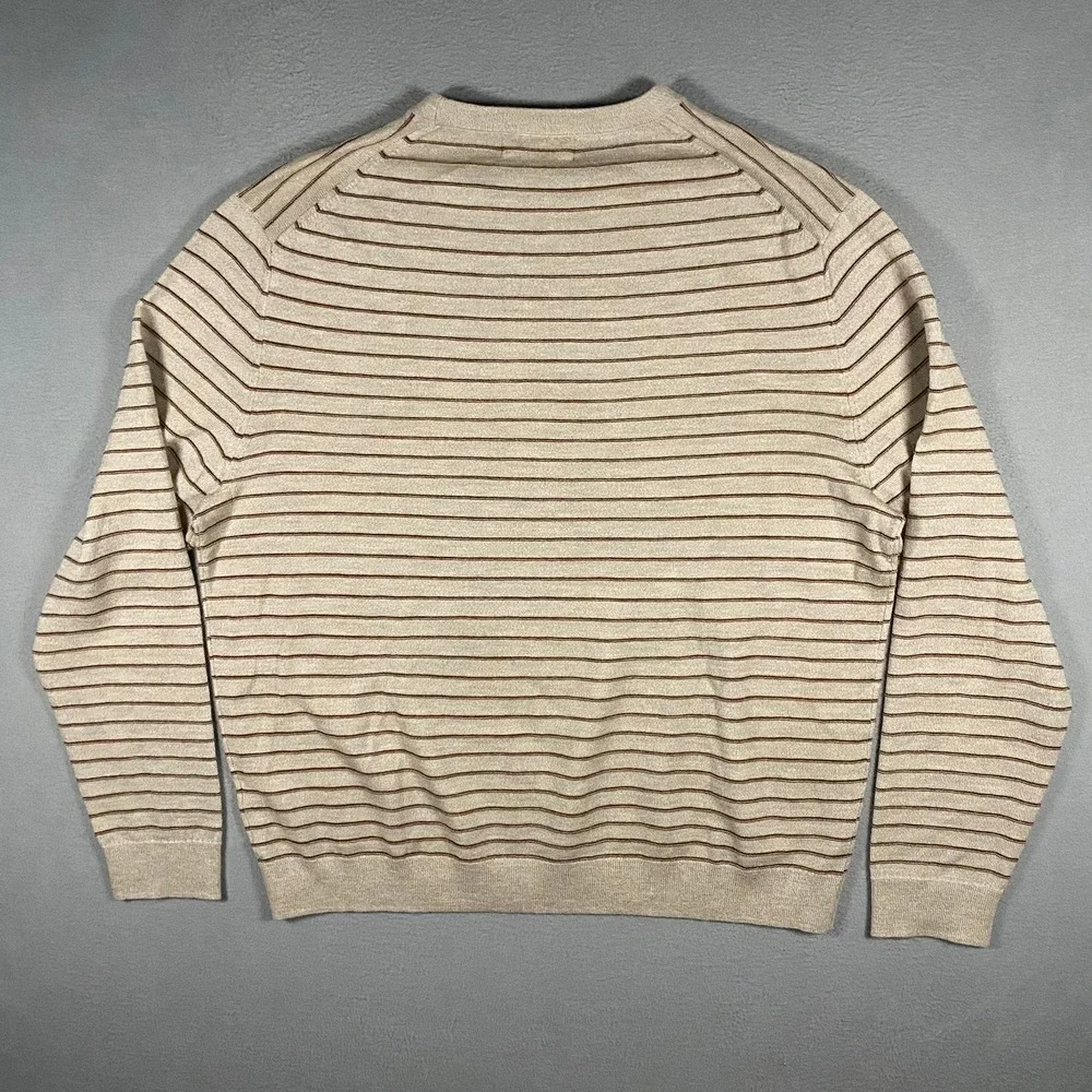 Banana Republic Sweater Mens XL Beige Striped 100% Merino Wool
